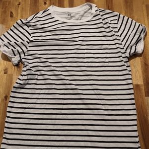 H&M Men's White & Black Striped T-Shirt